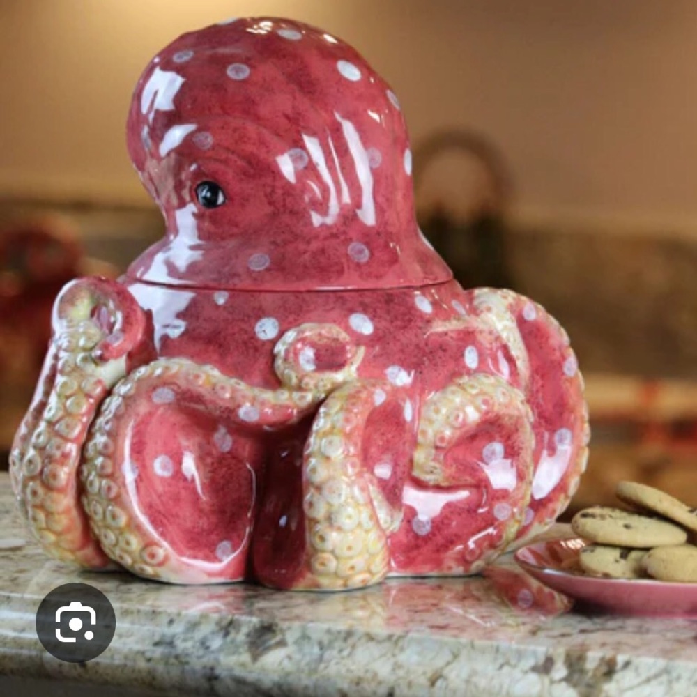 Blue Sky Clayworks Octopus Shaped Ceramic Cookie Jar Hand-Painted Storage